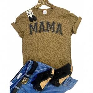 NEW SOUTHERN BACKROAD TEES women's leopard mama graphic tee in beige
